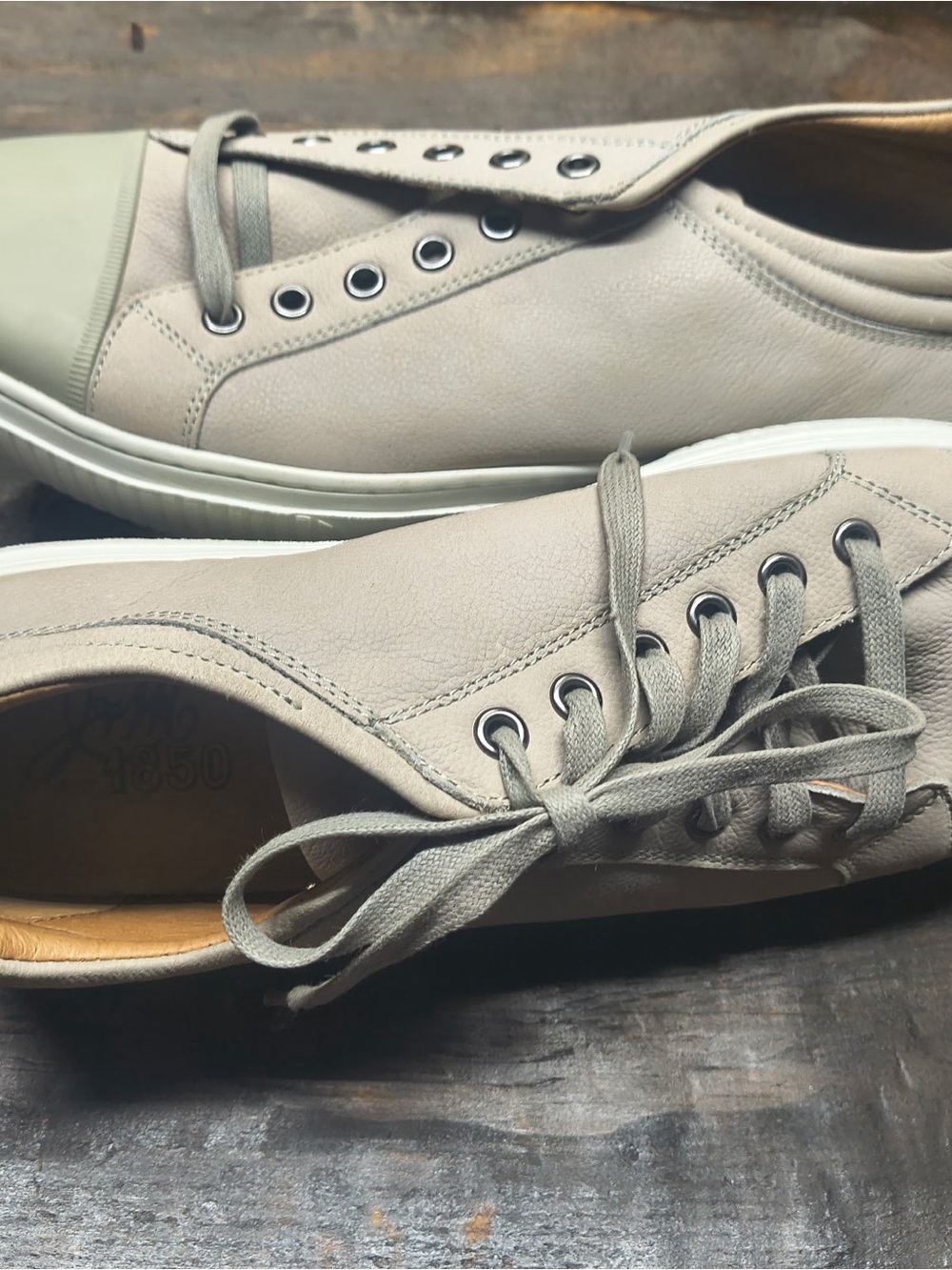 Men's Leather Low-Top Sneakers in Light Taupe